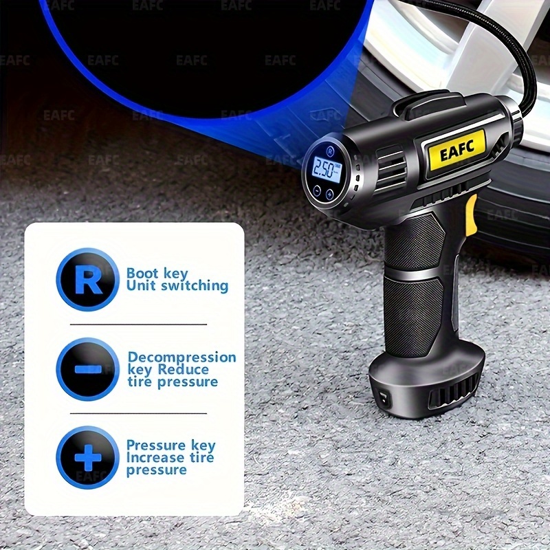 Compressor de ar portátil: bomba infladora de pneus de carro sem fio de 150 PSI com manômetro e luz - perfeita para carros, motocicletas e bicicletas!