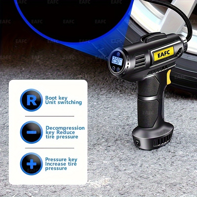 Compressor de ar portátil: bomba infladora de pneus de carro sem fio de 150 PSI com manômetro e luz - perfeita para carros, motocicletas e bicicletas!