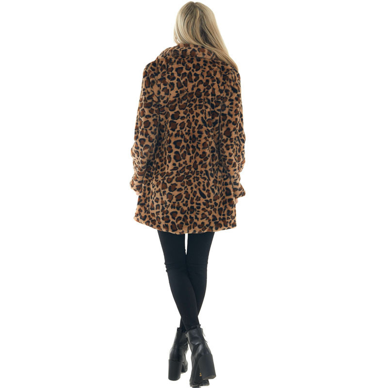 Toamnă și iarnă leopard moda femei haine de lână pentru femei cu buzunare haină de catifea largi