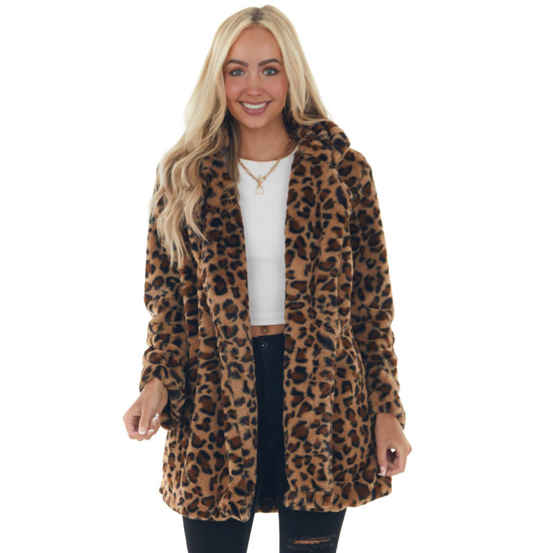 Toamnă și iarnă leopard moda femei haine de lână pentru femei cu buzunare haină de catifea largi