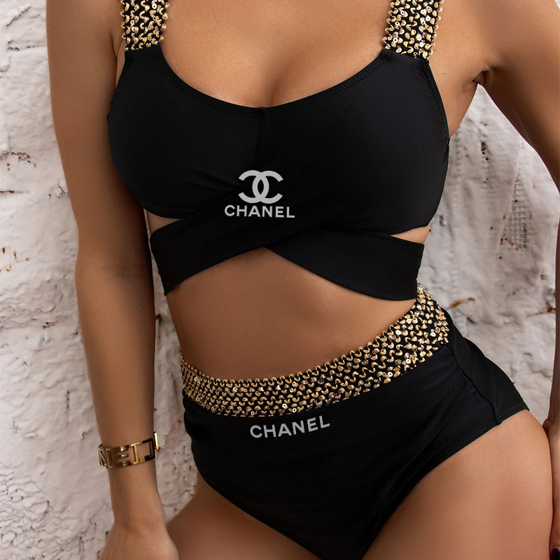 【Chanel】Costumul de baie stretch cu talie înaltă și ruptură