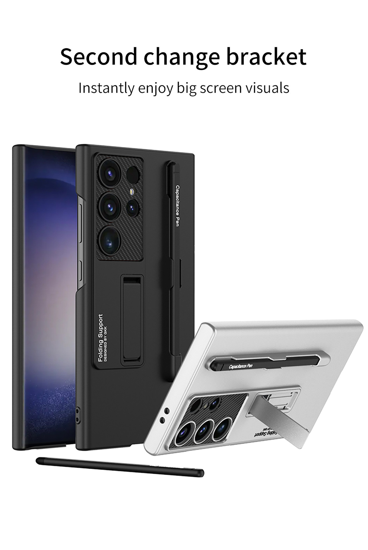 Mroźny niewidoczny uchwyt ochronny na telefon z etui na długopis i rysikiem do Samsung Galaxy S24 S23 Ultra Plus