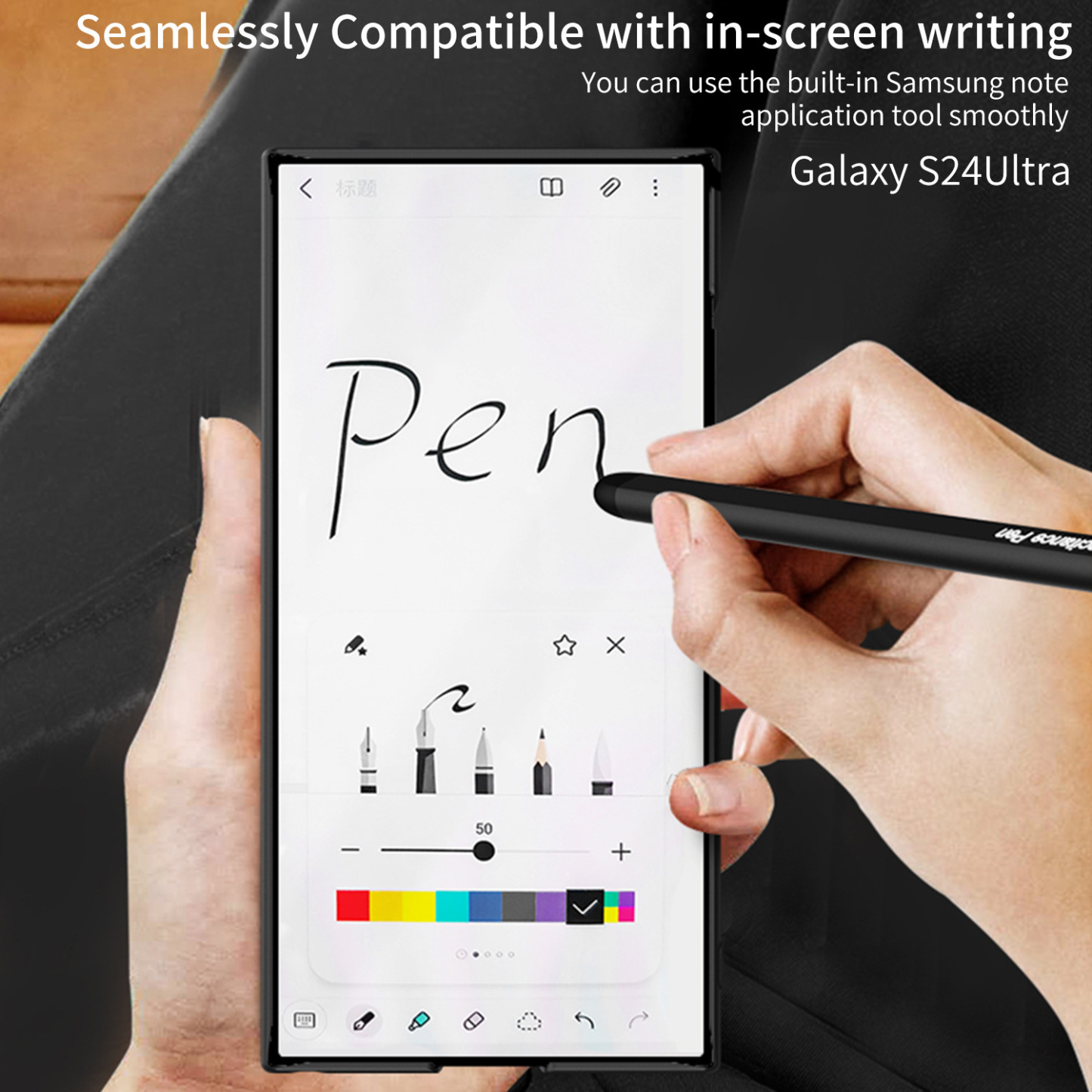 Mroźny niewidoczny uchwyt ochronny na telefon z etui na długopis i rysikiem do Samsung Galaxy S24 S23 Ultra Plus