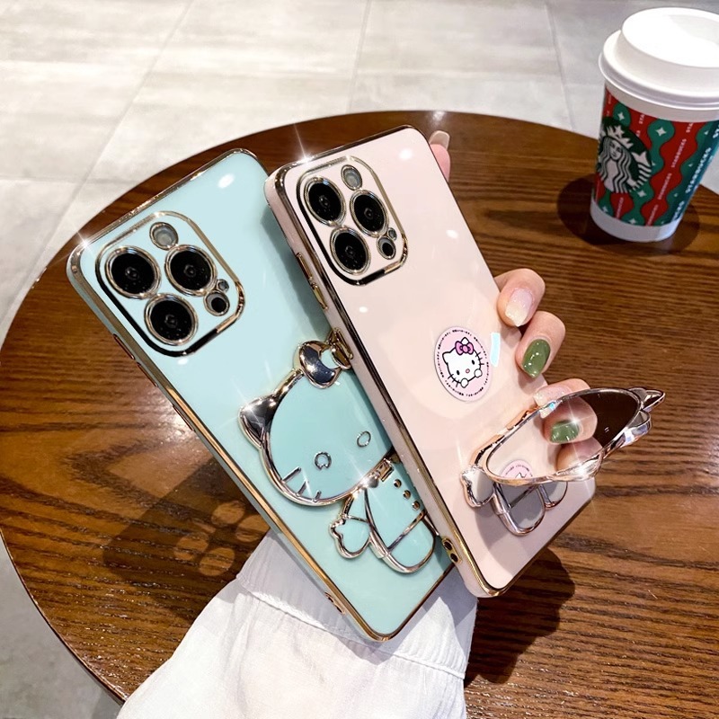 Κατάλληλο για θήκη κινητού iPhone15, θήκη γάτας με ηλεκτρολύτη, καθρέφτη μακιγιάζ, Apple 14Promax