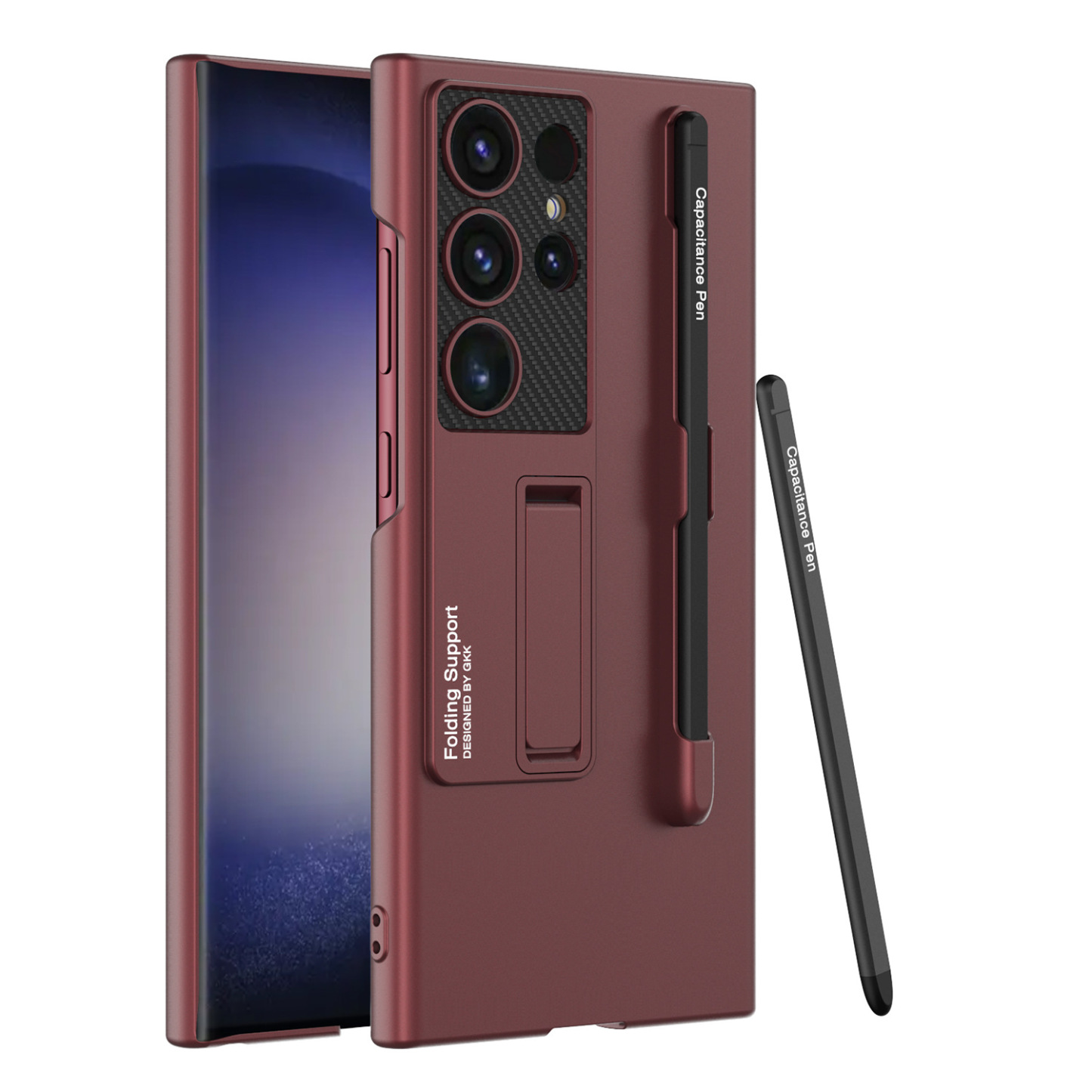 Mroźny niewidoczny uchwyt ochronny na telefon z etui na długopis i rysikiem do Samsung Galaxy S24 S23 Ultra Plus