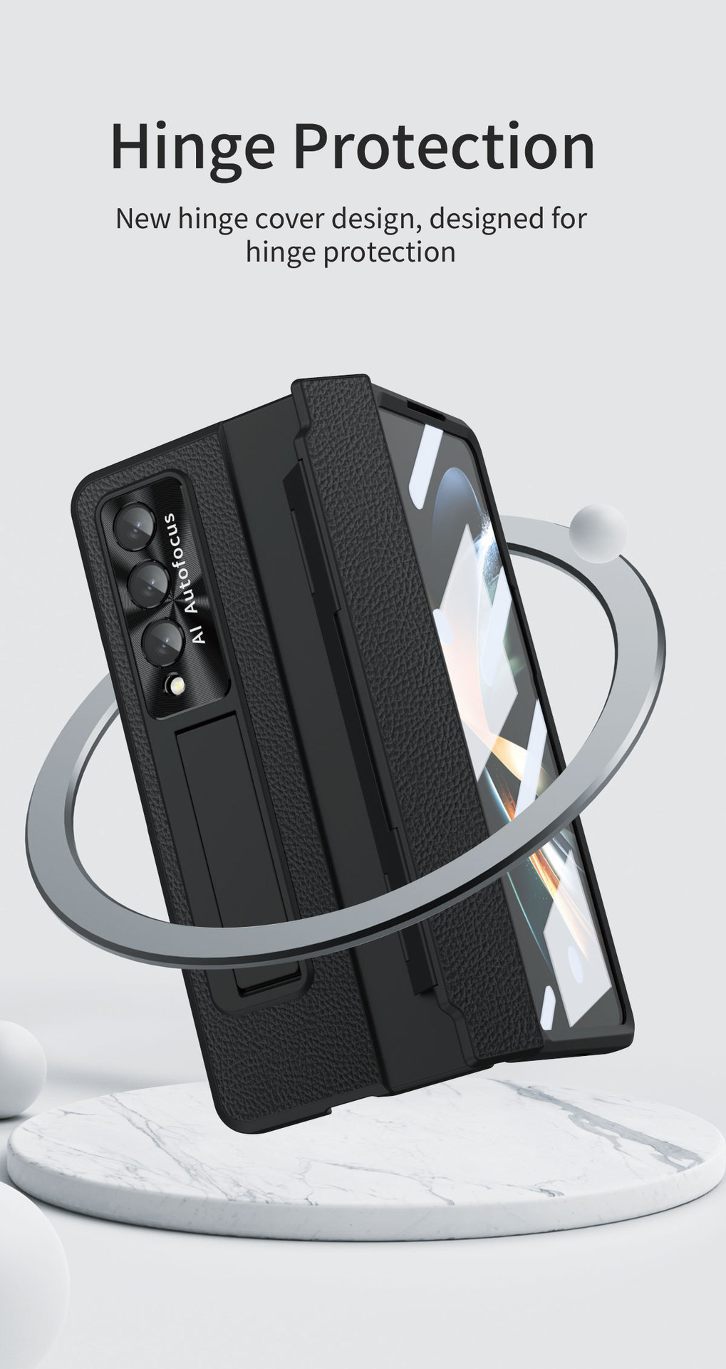 Luksusowa skórzana magnetyczna obudowa z uchwytem galwanicznym do telefonu Galaxy Z Fold3/4/5/6 ze szklanym ekranem z tyłu