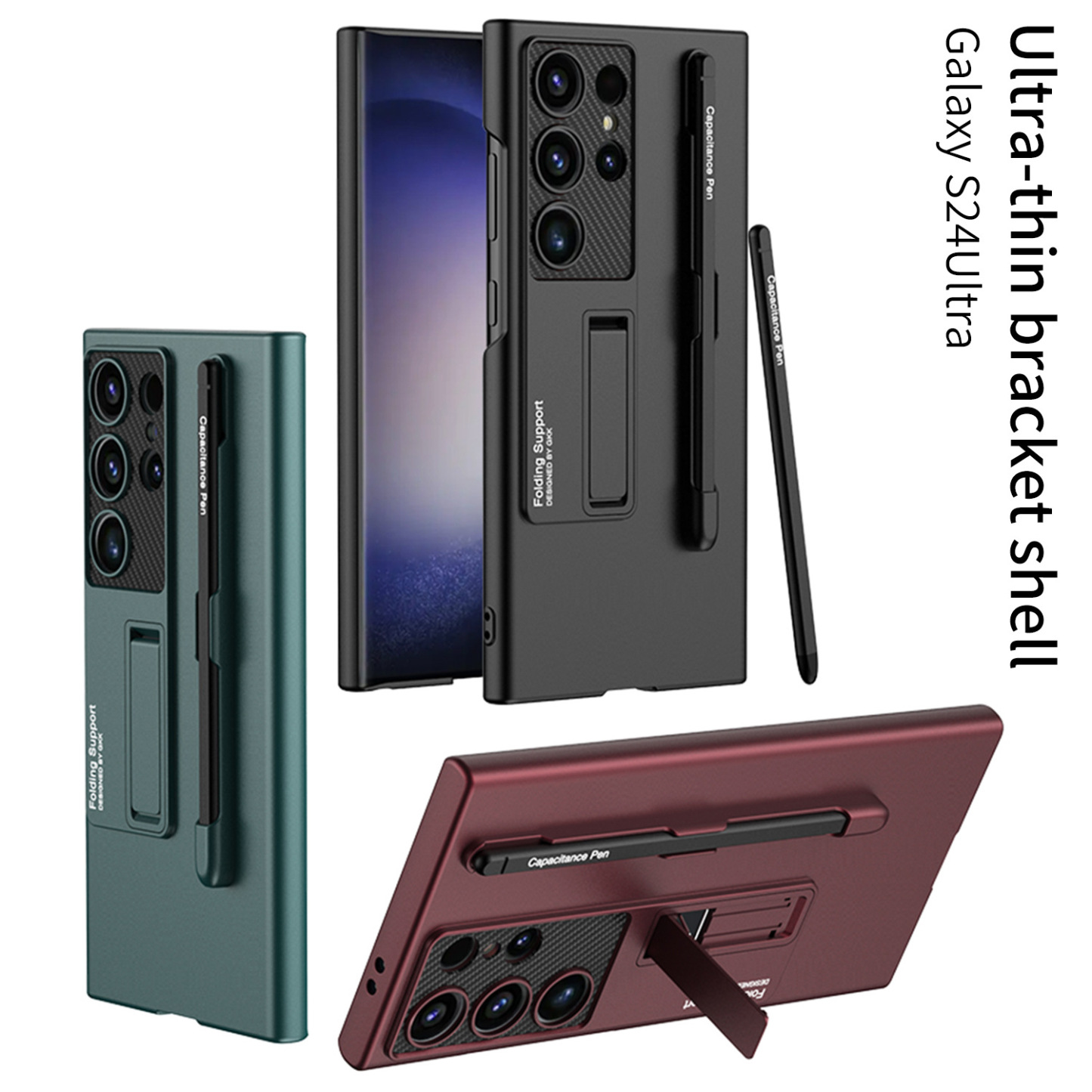 Mroźny niewidoczny uchwyt ochronny na telefon z etui na długopis i rysikiem do Samsung Galaxy S24 S23 Ultra Plus
