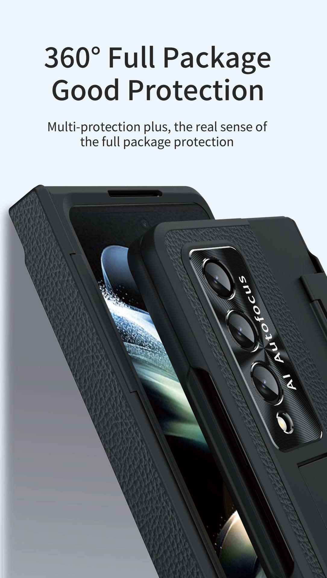 Luksusowa skórzana magnetyczna obudowa z uchwytem galwanicznym do telefonu Galaxy Z Fold3/4/5/6 ze szklanym ekranem z tyłu