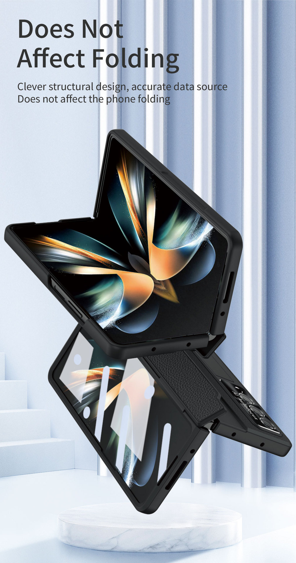 Luksusowa skórzana magnetyczna obudowa z uchwytem galwanicznym do telefonu Galaxy Z Fold3/4/5/6 ze szklanym ekranem z tyłu