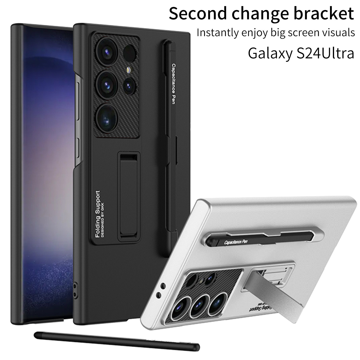Mroźny niewidoczny uchwyt ochronny na telefon z etui na długopis i rysikiem do Samsung Galaxy S24 S23 Ultra Plus