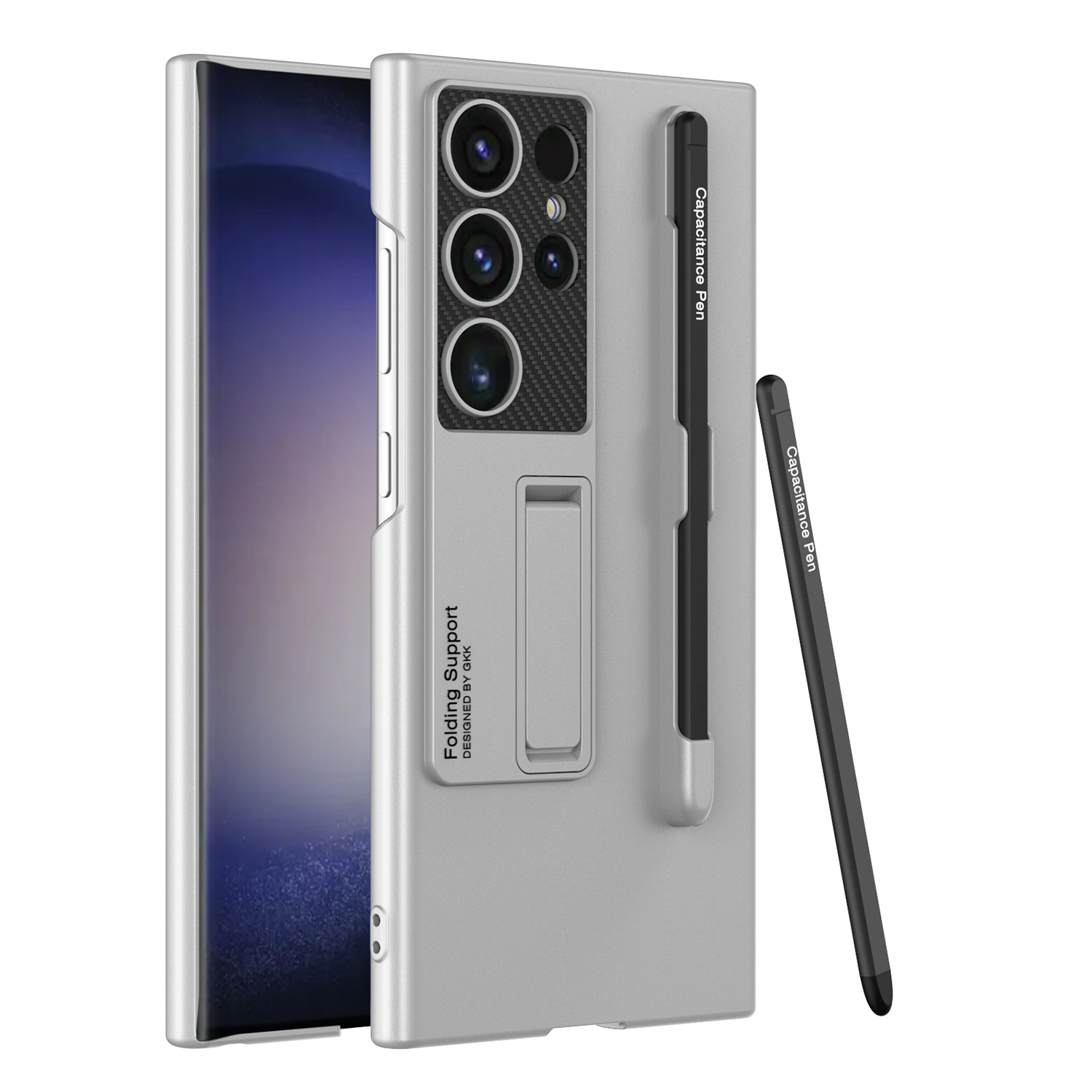 Mroźny niewidoczny uchwyt ochronny na telefon z etui na długopis i rysikiem do Samsung Galaxy S24 S23 Ultra Plus