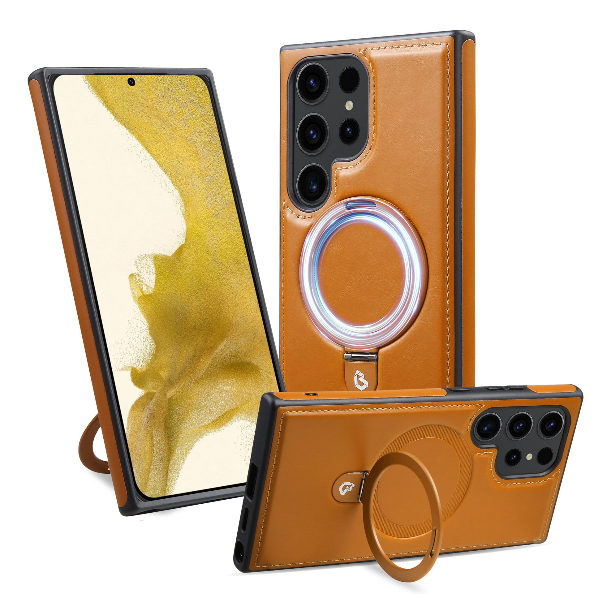 Luksusowe skórzane etui ochronne z magnetycznym uchwytem do Samsung Galaxy