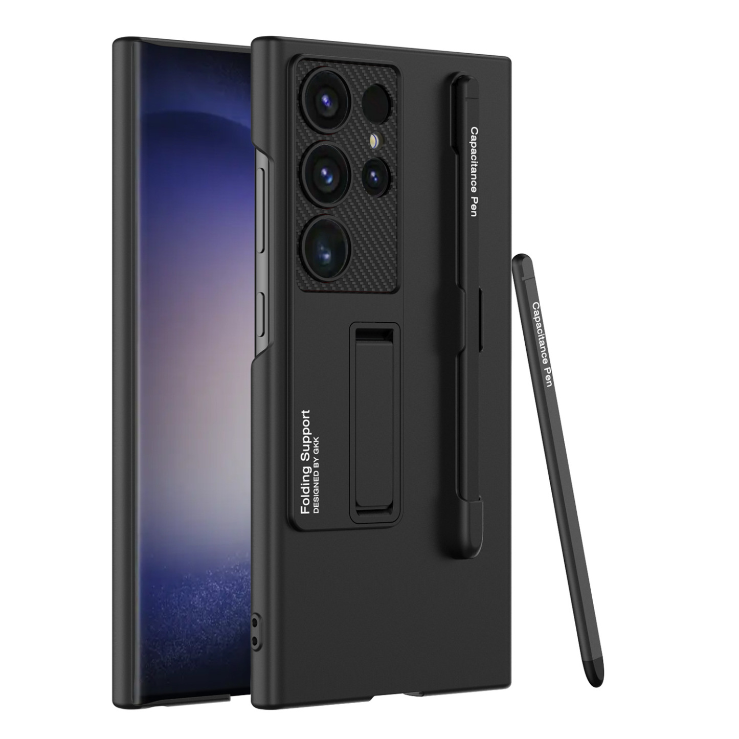 Mroźny niewidoczny uchwyt ochronny na telefon z etui na długopis i rysikiem do Samsung Galaxy S24 S23 Ultra Plus