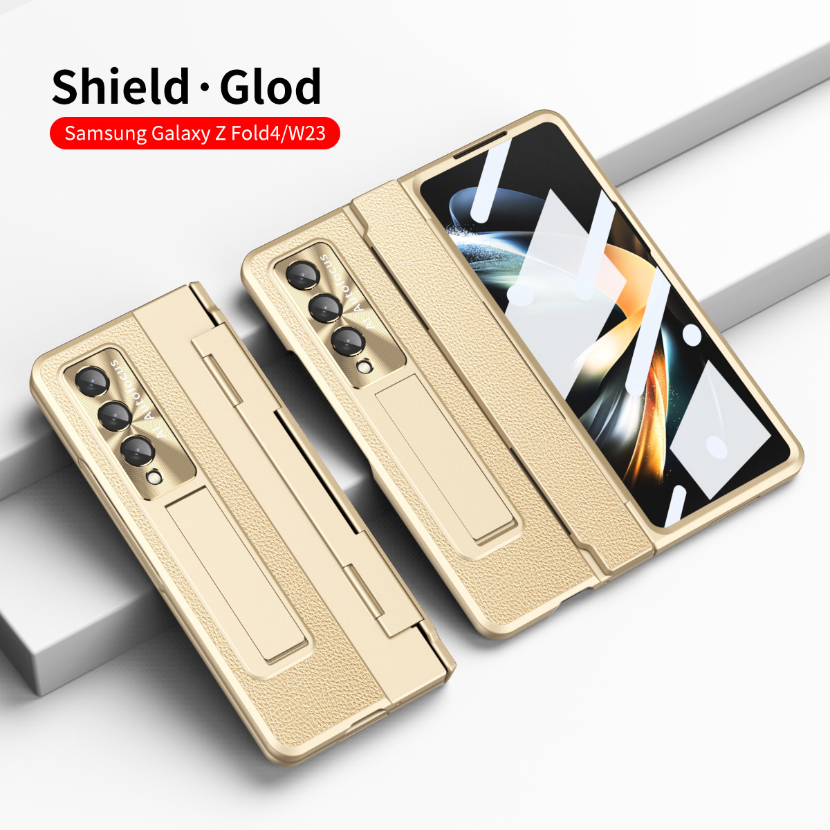 Luksusowa skórzana magnetyczna obudowa z uchwytem galwanicznym do telefonu Galaxy Z Fold3/4/5/6 ze szklanym ekranem z tyłu