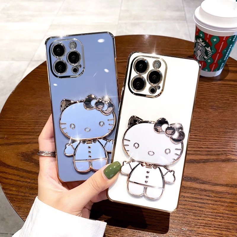 Κατάλληλο για θήκη κινητού iPhone15, θήκη γάτας με ηλεκτρολύτη, καθρέφτη μακιγιάζ, Apple 14Promax