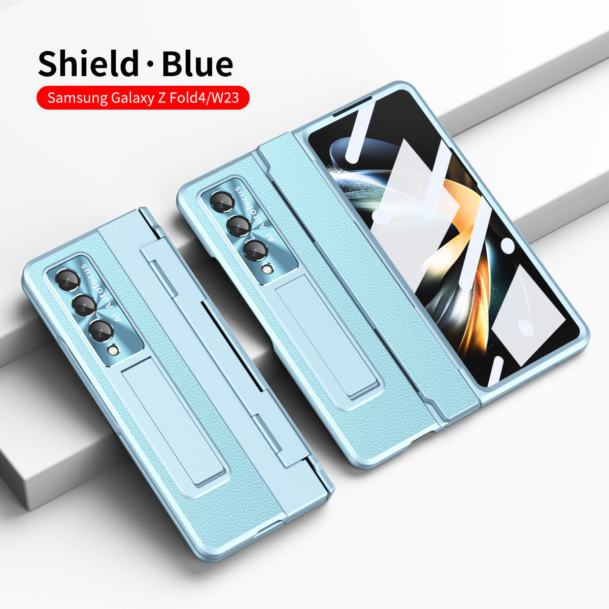 Luksusowa skórzana magnetyczna obudowa z uchwytem galwanicznym do telefonu Galaxy Z Fold3/4/5/6 ze szklanym ekranem z tyłu