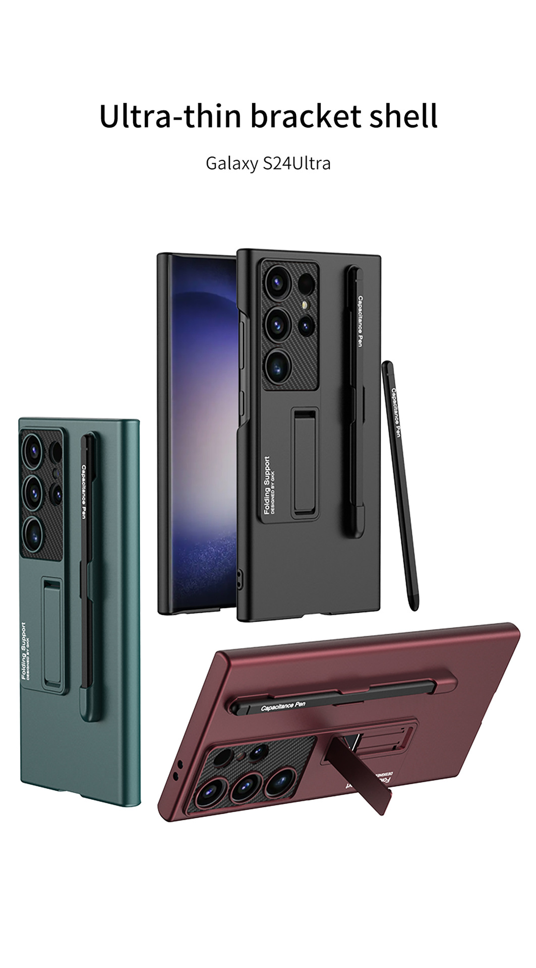 Mroźny niewidoczny uchwyt ochronny na telefon z etui na długopis i rysikiem do Samsung Galaxy S24 S23 Ultra Plus