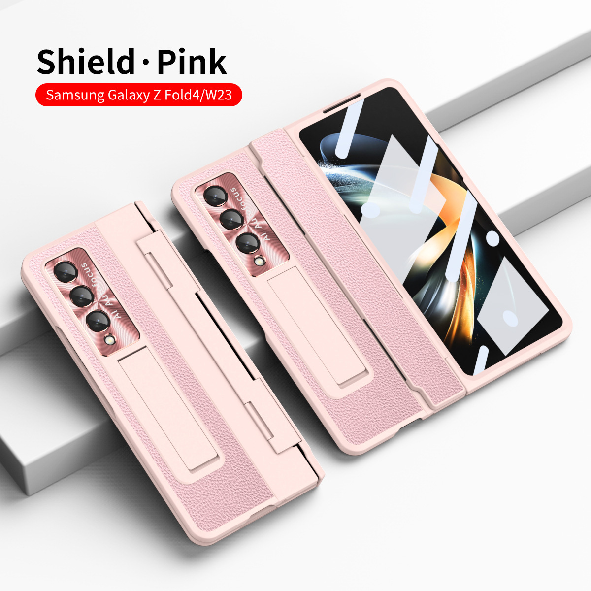 Luksusowa skórzana magnetyczna obudowa z uchwytem galwanicznym do telefonu Galaxy Z Fold3/4/5/6 ze szklanym ekranem z tyłu