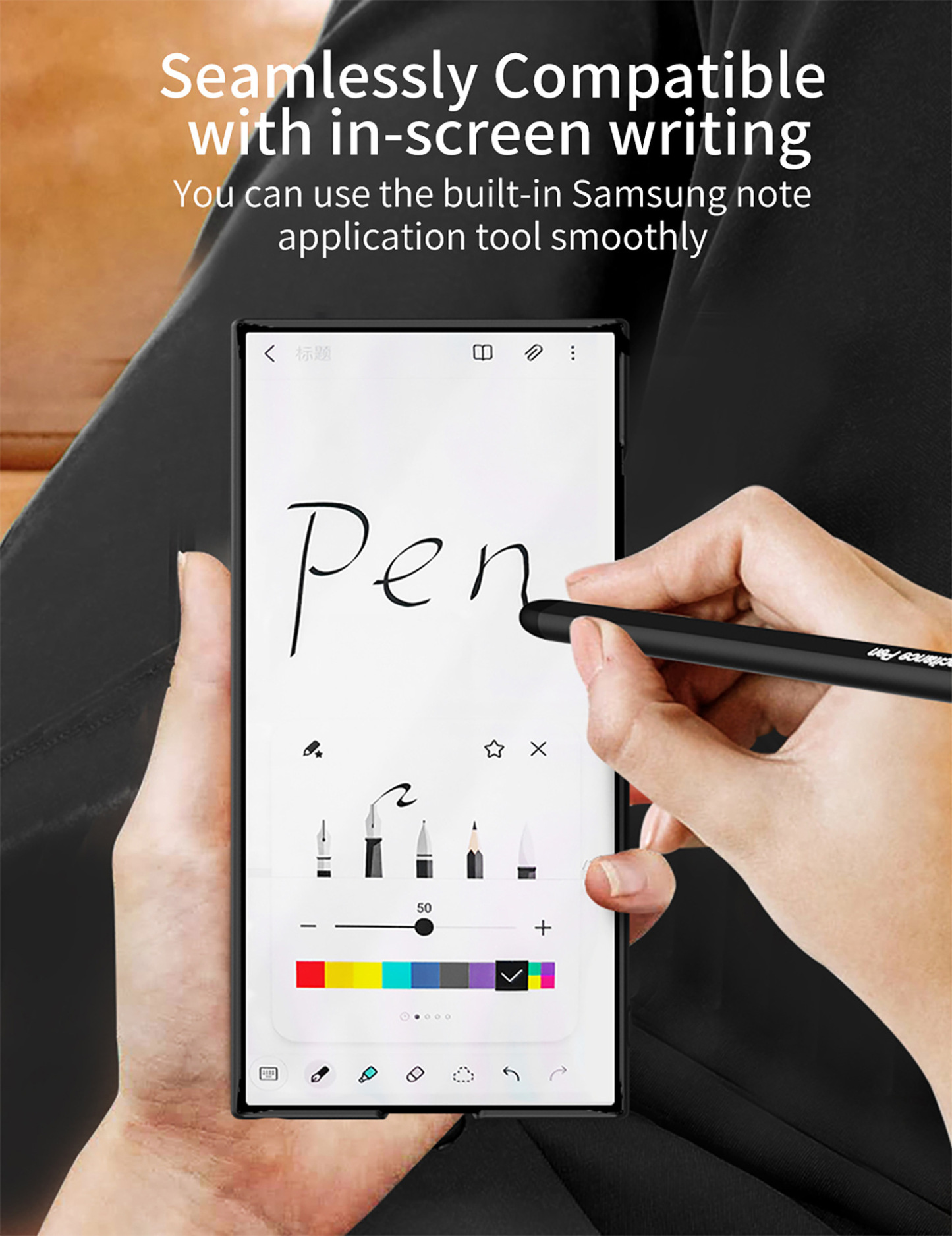 Mroźny niewidoczny uchwyt ochronny na telefon z etui na długopis i rysikiem do Samsung Galaxy S24 S23 Ultra Plus