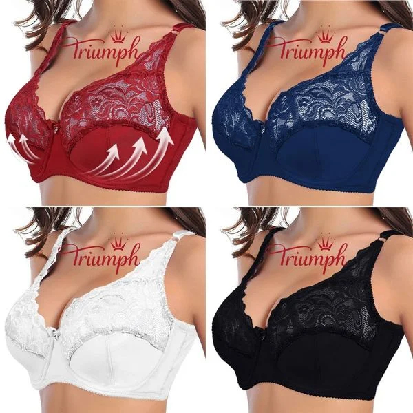 Triumph - Σέξι Triumph Ultra Thin Sheer Hollow Out Lace Push Up Bra 【M-6XL】