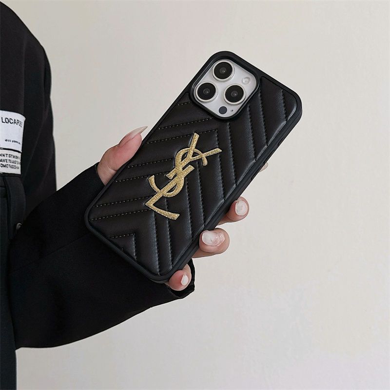 Luksusowa marka YSL brokatowa trójwymiarowa skórzana obudowa iPhone16
