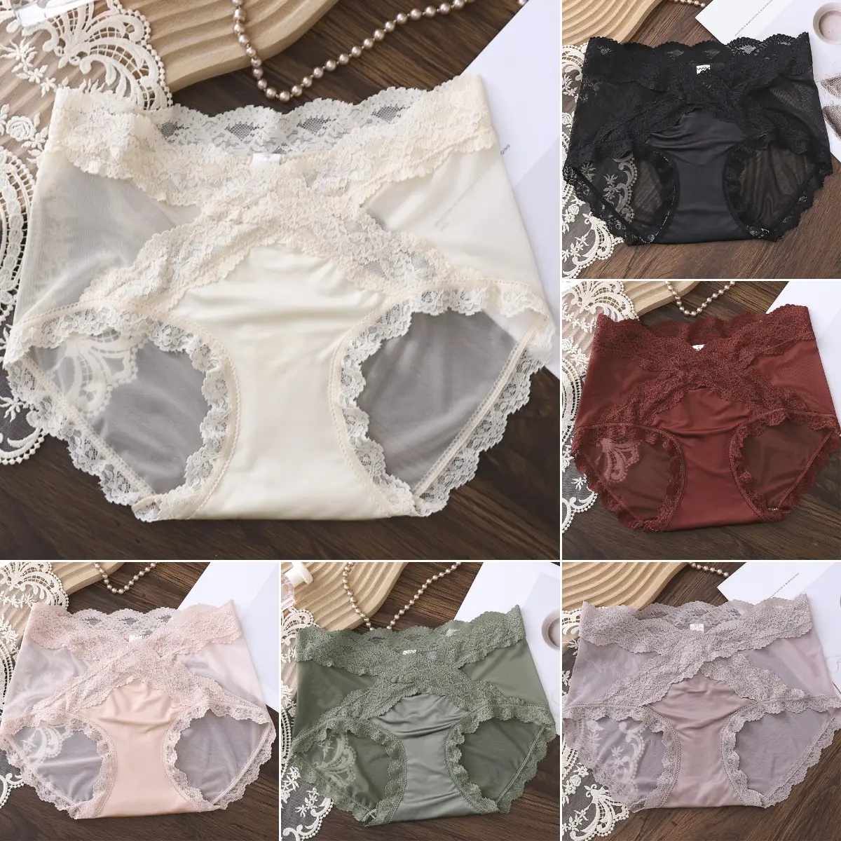 🔥 [Σετ των 6] 🍑 Ψηλόμεσα δαντελένια εσώρουχα που τονίζουν τις καμπύλες σας: Σμιλεψτε άμεσα ένα "ροδακινί οπίσθιο"! ✨