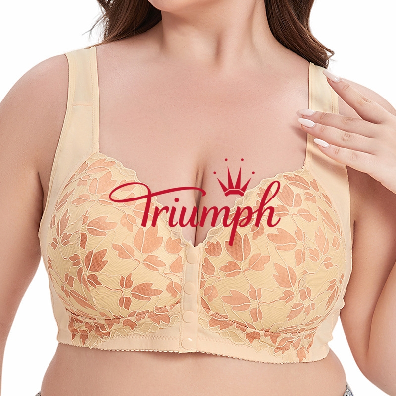 Triumph - 3 τεμάχια. 💥Μέγεθος A-G cup 36-52 σουτιέν εξαιρετικά μεγάλου μεγέθους χωρίς συρμάτινο γιλέκο, εσώρουχο μπροστινό κουμπί με δαντέλα σε χρυσή άκρη