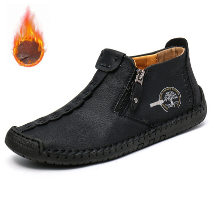 Men Hand Stitching Leather Side Zippers British Shoes