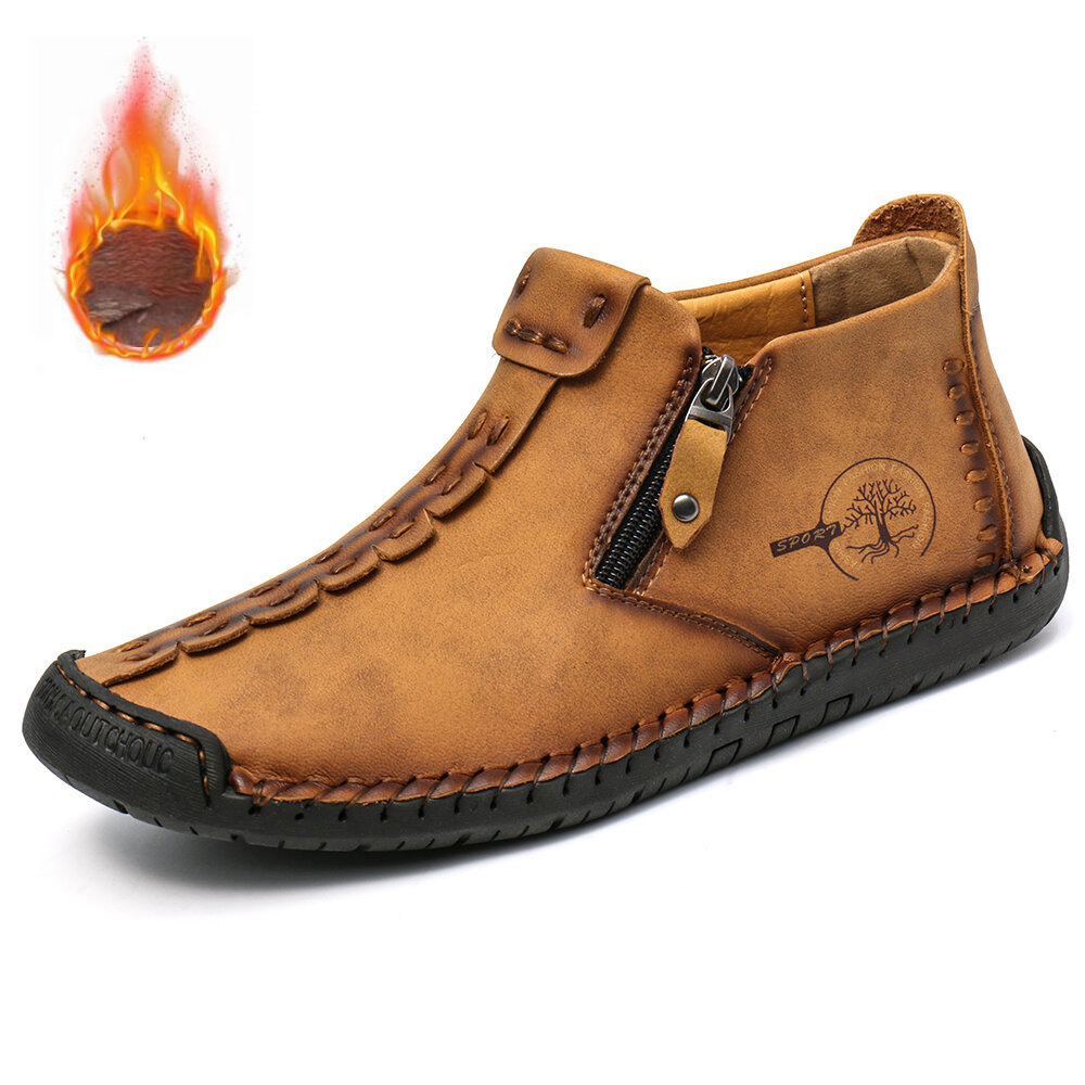 Men Hand Stitching Leather Side Zippers British Shoes