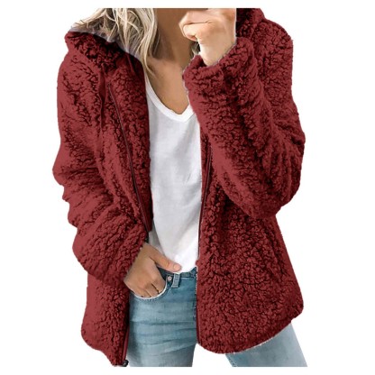 Women's Solid Color Hooded Tops Casual Sweatshirts Coat
