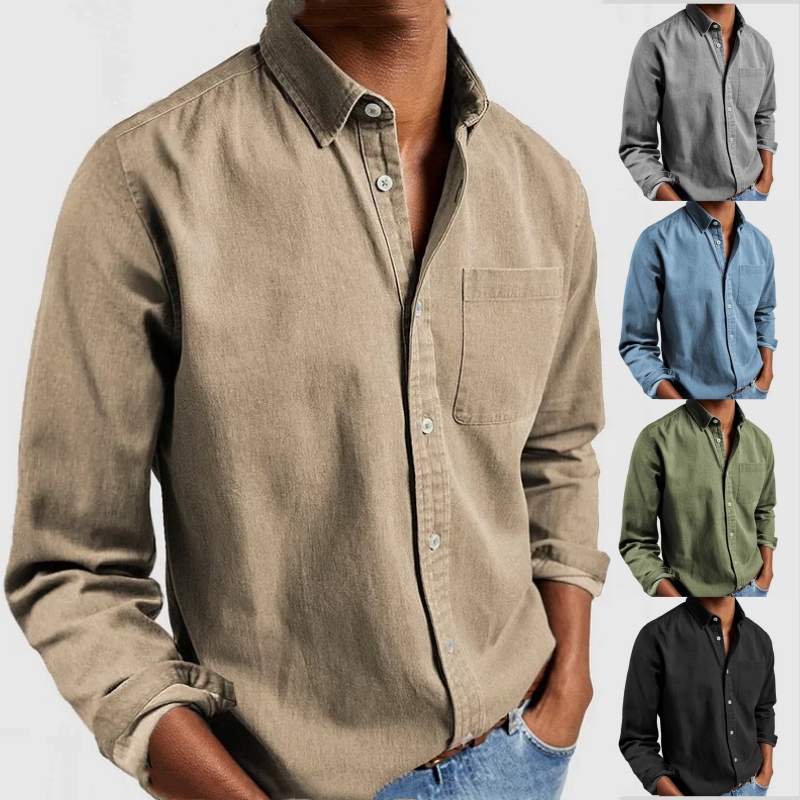 New Men's Long Sleeve Lapel Cotton Shirt