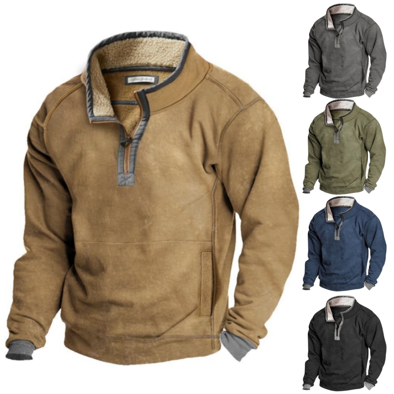 Men's Cashmere Casual Stand Collar Pocket Sweatshirt