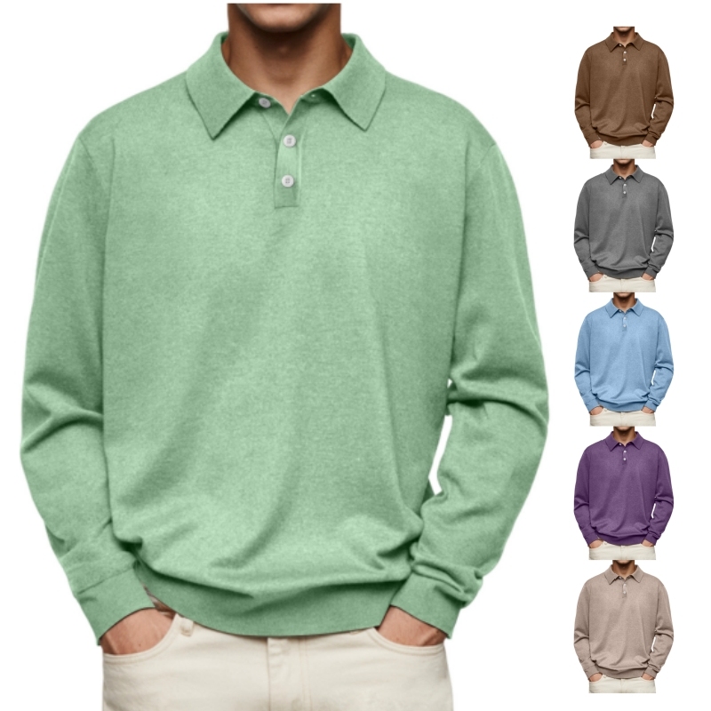 Lässiges und bequemes Poloshirt für Herren mit langen Ärmeln und einfarbigem Revers