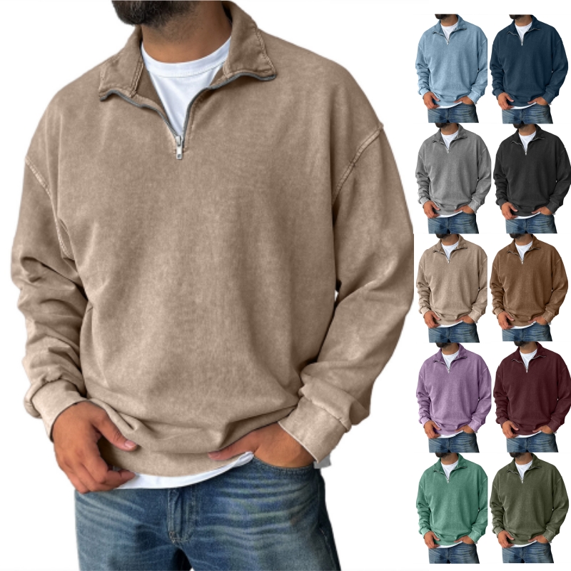 Men's Fashionable Retro Half-zip Stand Collar Casual Sweatshirt
