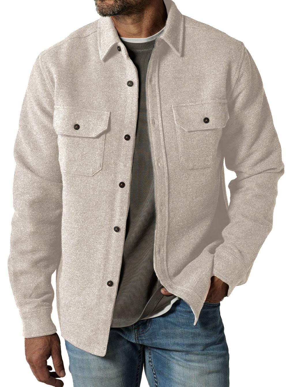 Men's Casual Thickened Long Sleeve Wool Felt Pocket Jacket