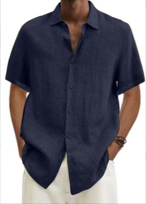 2024 Loose Cotton and Linen Lapel V-Neck Short Sleeve Shirt