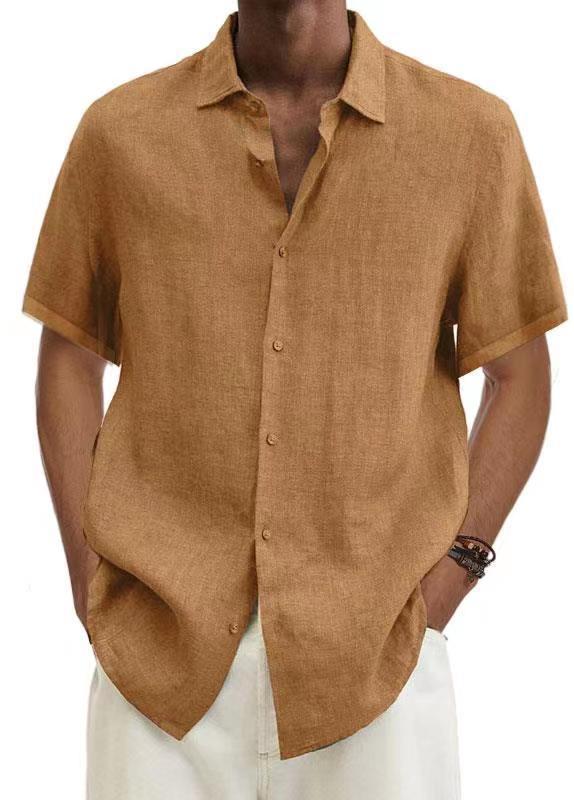 2024 Loose Cotton and Linen Lapel V-Neck Short Sleeve Shirt