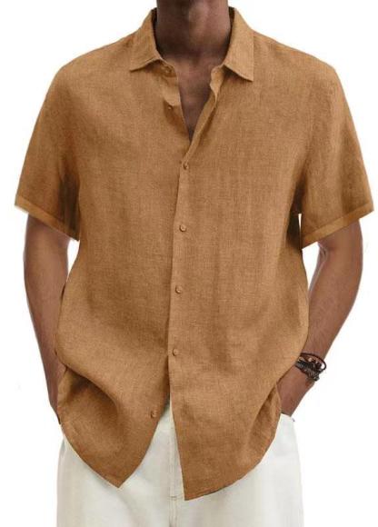 2024 Loose Cotton and Linen Lapel V-Neck Short Sleeve Shirt
