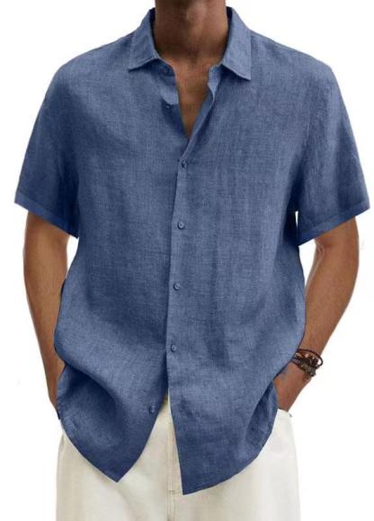 2024 Loose Cotton and Linen Lapel V-Neck Short Sleeve Shirt