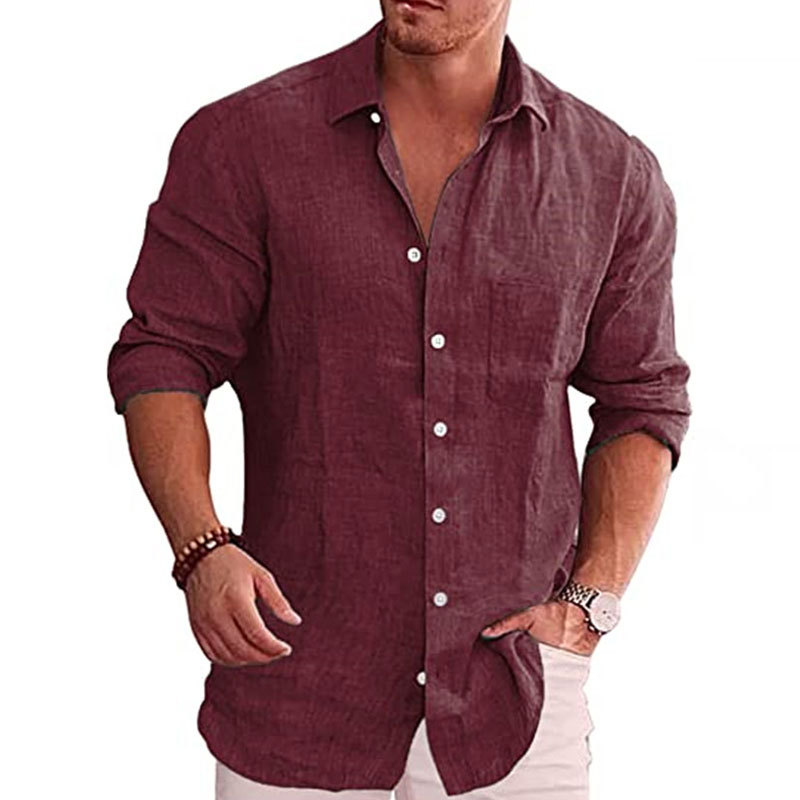 Men's Casual Loose Solid Color Casual Long Sleeve Shirt