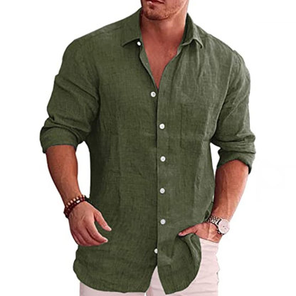 Men's Casual Loose Solid Color Casual Long Sleeve Shirt