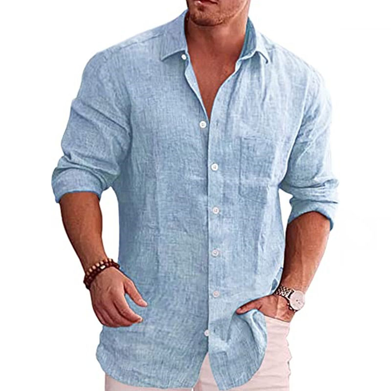 Men's Casual Loose Solid Color Casual Long Sleeve Shirt