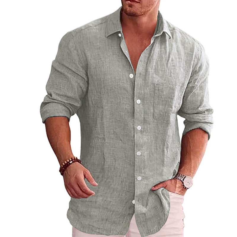 Men's Casual Loose Solid Color Casual Long Sleeve Shirt