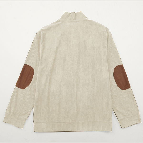 Men's Outdoor Casual Zip Polo Stand Collar Long Sleeve Sweatshirt Double Layer Lapel Fur Leather Collar Pullover