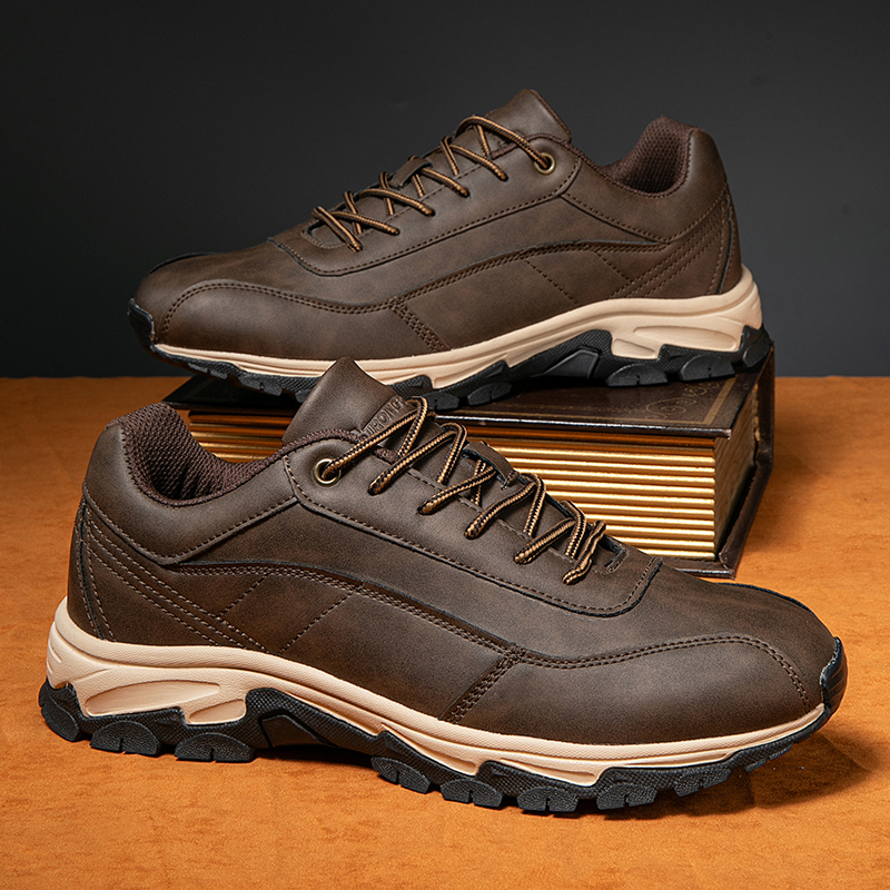 Men's Comfortable Leather Sneakers with Arch Support & Shock Absorption