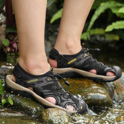 Men's Sport Sandals Athletic Hiking Sandals Closed Toe Outdoor Walking Water Shoes Leather Fisherman Beach Sandals(BUY 2 FOR FREE SHIPPING）