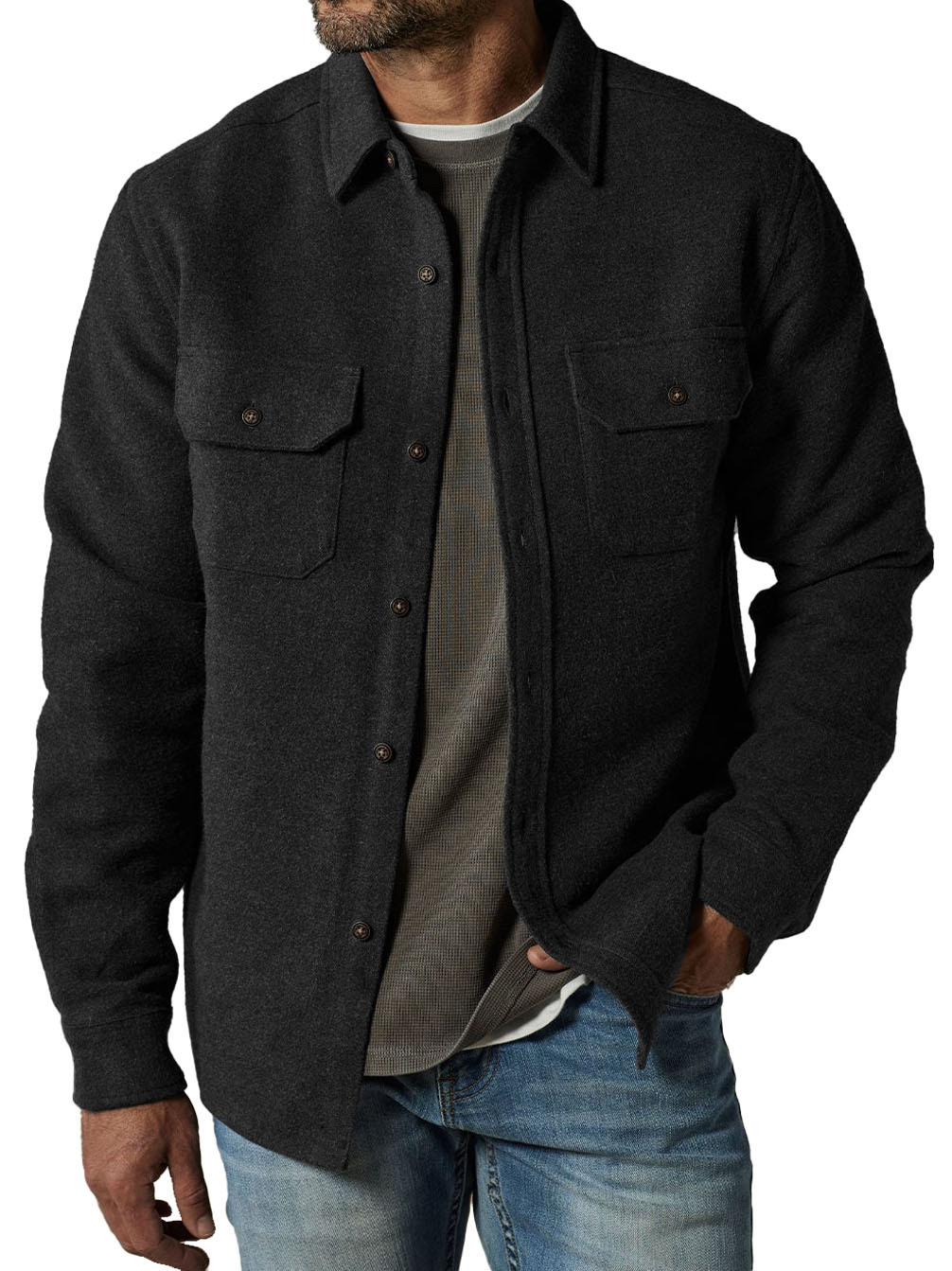 Men's Casual Thickened Long Sleeve Wool Felt Pocket Jacket
