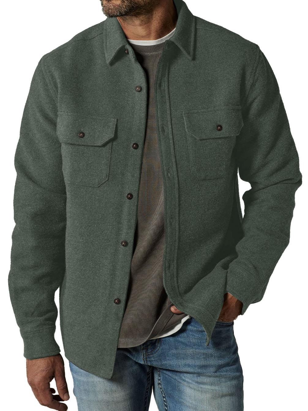 Men's Casual Thickened Long Sleeve Wool Felt Pocket Jacket