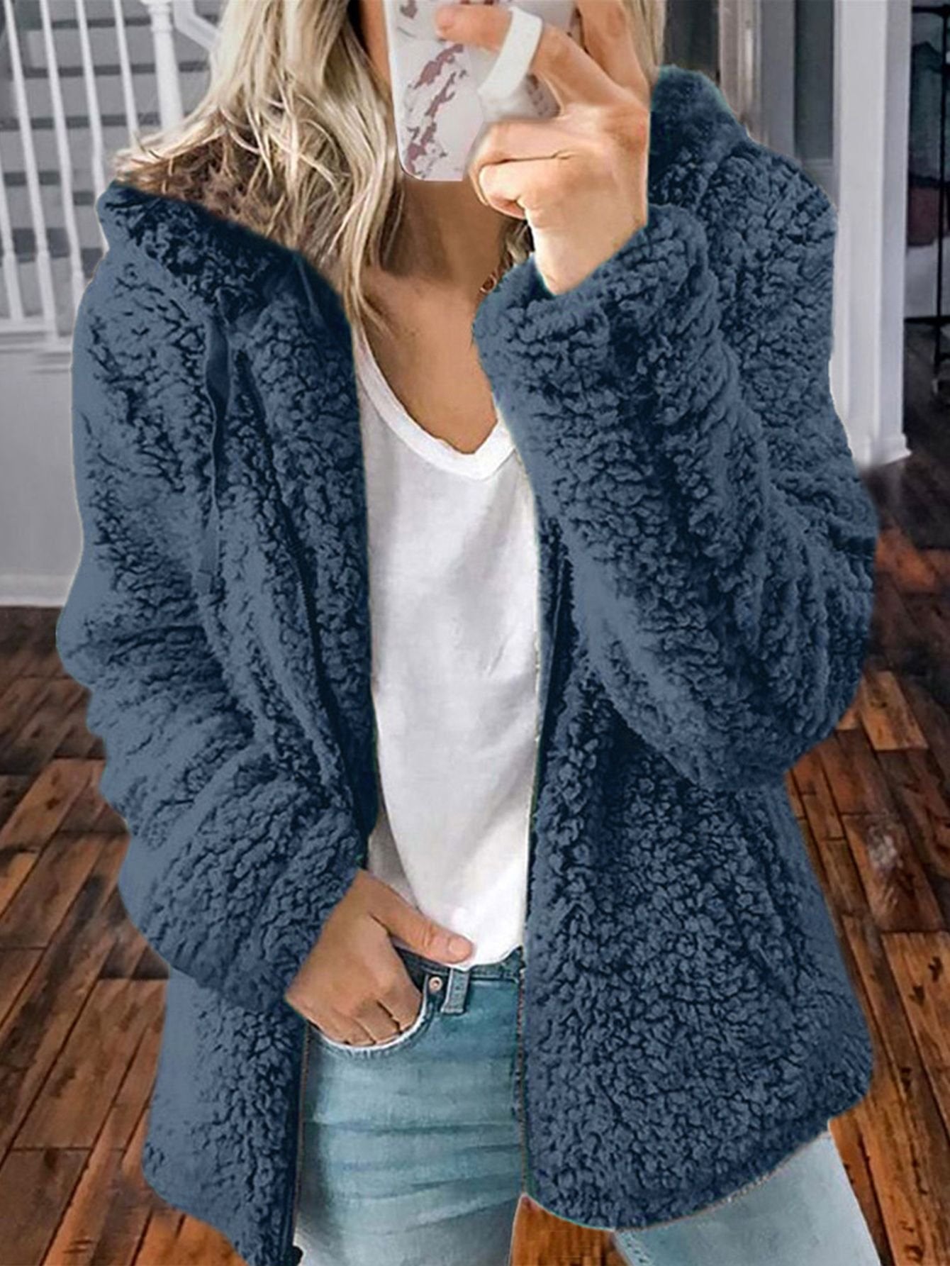 Woman's Solid Color Hooded Tops Casual Sweatshirts Coat