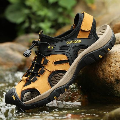 Men's Sport Sandals Athletic Hiking Sandals Closed Toe Outdoor Walking Water Shoes Leather Fisherman Beach Sandals(BUY 2 FOR FREE SHIPPING）